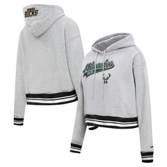 Milwaukee Bucks Pro Standard Women's Script Tail Cropped Pullover Hoodie - Heather Gray outlet
