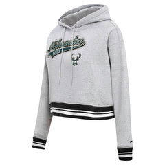 Milwaukee Bucks Pro Standard Women's Script Tail Cropped Pullover Hoodie - Heather Gray outlet