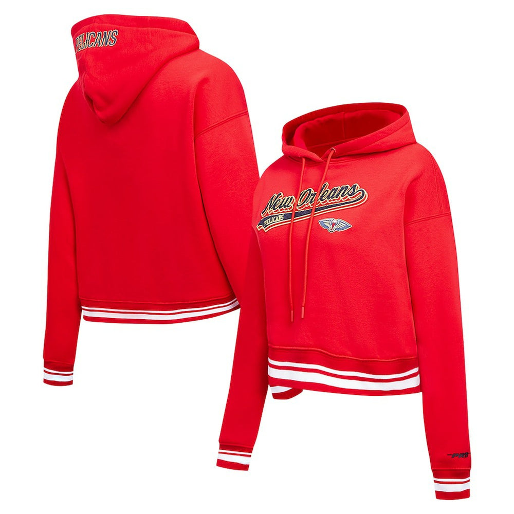New Orleans Pelicans Pro Standard Women's Script Tail Cropped Pullover Hoodie - Red shop