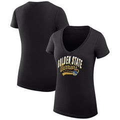 Golden State Warriors G-III 4Her by Carl Banks Women's Super-Slim Fit Lightweight Filigree Logo V-Neck T-Shirt sale - Black for sale