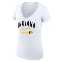 Indiana Pacers G-III 4Her by Carl Banks Women's Super-Slim Fit Lightweight Filigree Logo V-Neck T-Shirt - White discount