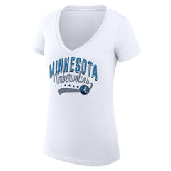 Minnesota Timberwolves G-III 4Her by Carl Banks Women's Super-Slim Fit Lightweight Filigree Logo V-Neck T-Shirt - White cheap