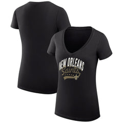 New Orleans Saints G-III 4Her by Carl Banks Women's Super-Slim Fit Lightweight Filigree Logo Lightweight V-Neck T-Shirt – Black discount