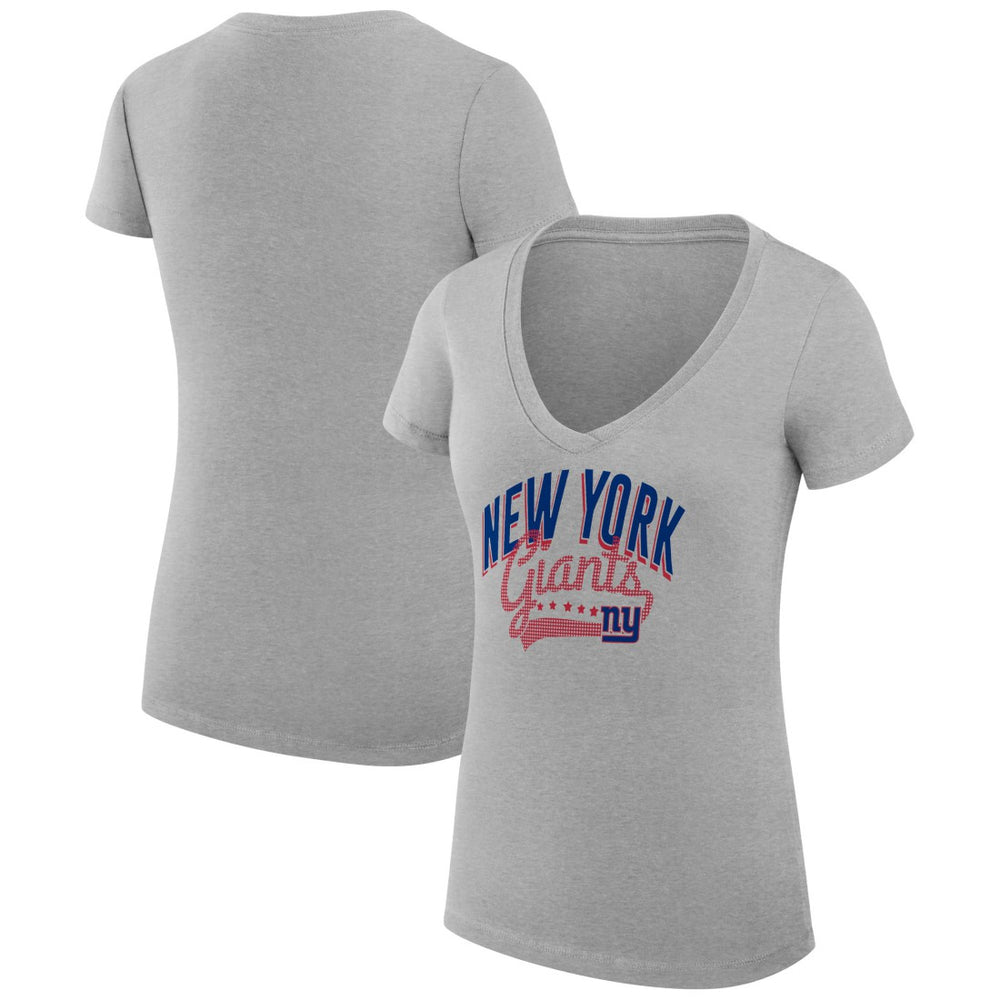 New York Giants G-III 4Her by Carl Banks Women's Super-Slim Fit Lightweight Filigree Logo Lightweight V-Neck T-Shirt – Heather Gray discount