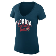 Florida Panthers G-III 4Her by Carl Banks Women's Super-Slim Fit Lightweight Filigree Logo V-Neck T-Shirt – Navy T-shirts