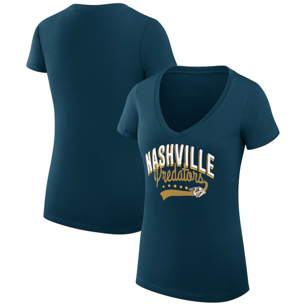 Nashville Predators G-III 4Her by Carl Banks Women's Super-Slim Fit Lightweight Filigree Logo V-Neck T-Shirt – Navy T-shirts