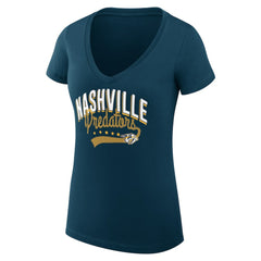 Nashville Predators G-III 4Her by Carl Banks Women's Super-Slim Fit Lightweight Filigree Logo V-Neck T-Shirt – Navy T-shirts