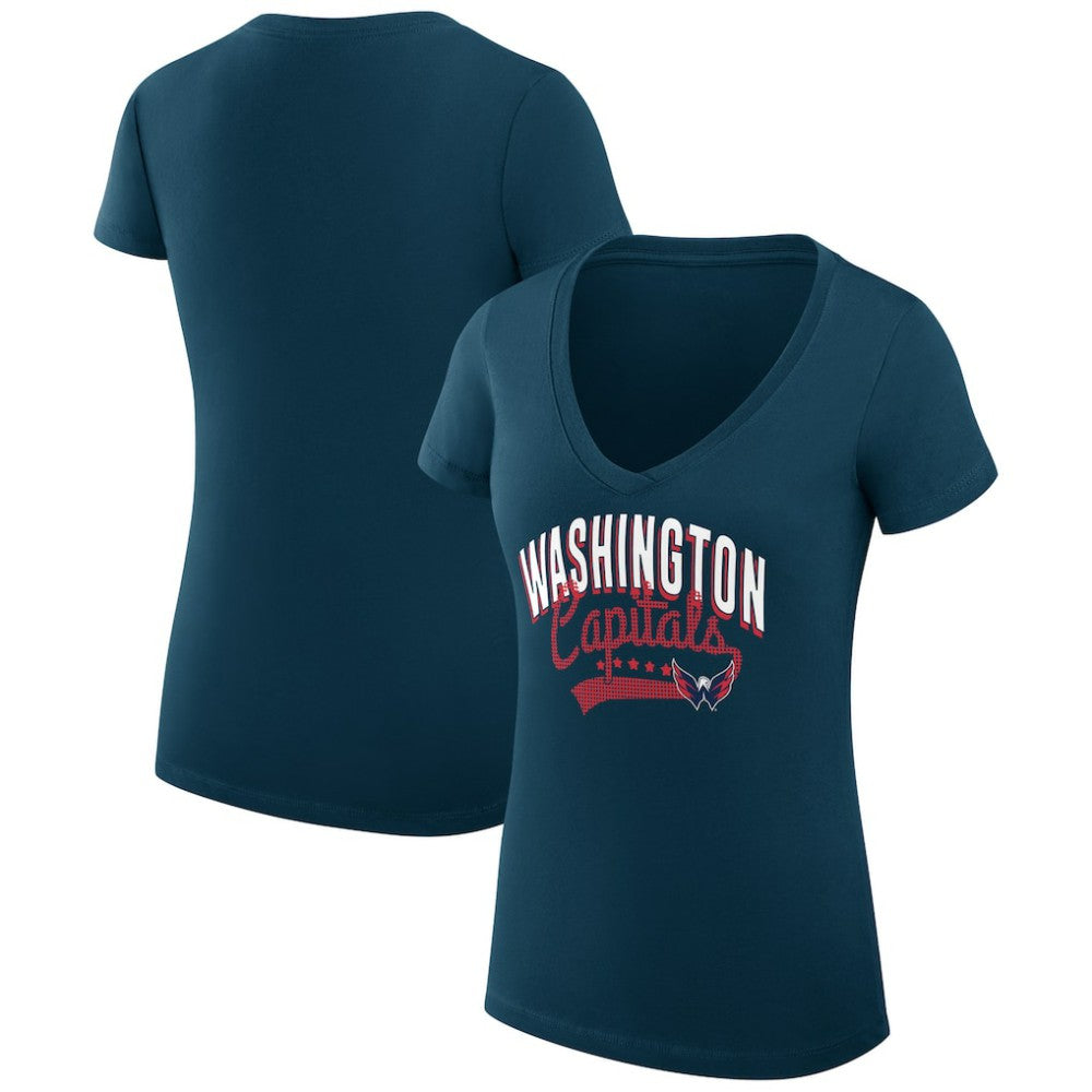 Washington Capitals G-III 4Her by Carl Banks Women's Super-Slim Fit Lightweight Filigree Logo V-Neck T-Shirt – Navy T-shirts