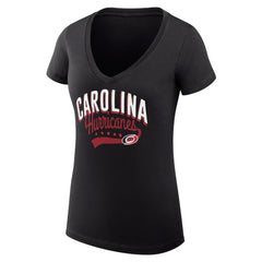 Carolina Hurricanes G-III 4Her by Carl Banks Women's Super-Slim Fit Lightweight Filigree Logo V-Neck T-Shirt – Black T-shirts