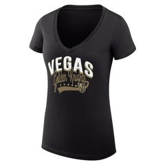 Vegas Golden Knights G-III 4Her by Carl Banks Women's Super-Slim Fit Lightweight Filigree Logo V-Neck T-Shirt – Black T-shirts