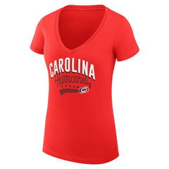 Carolina Hurricanes G-III 4Her by Carl Banks Women's Super-Slim Fit Lightweight Filigree Logo V-Neck T-Shirt – Red T-shirts