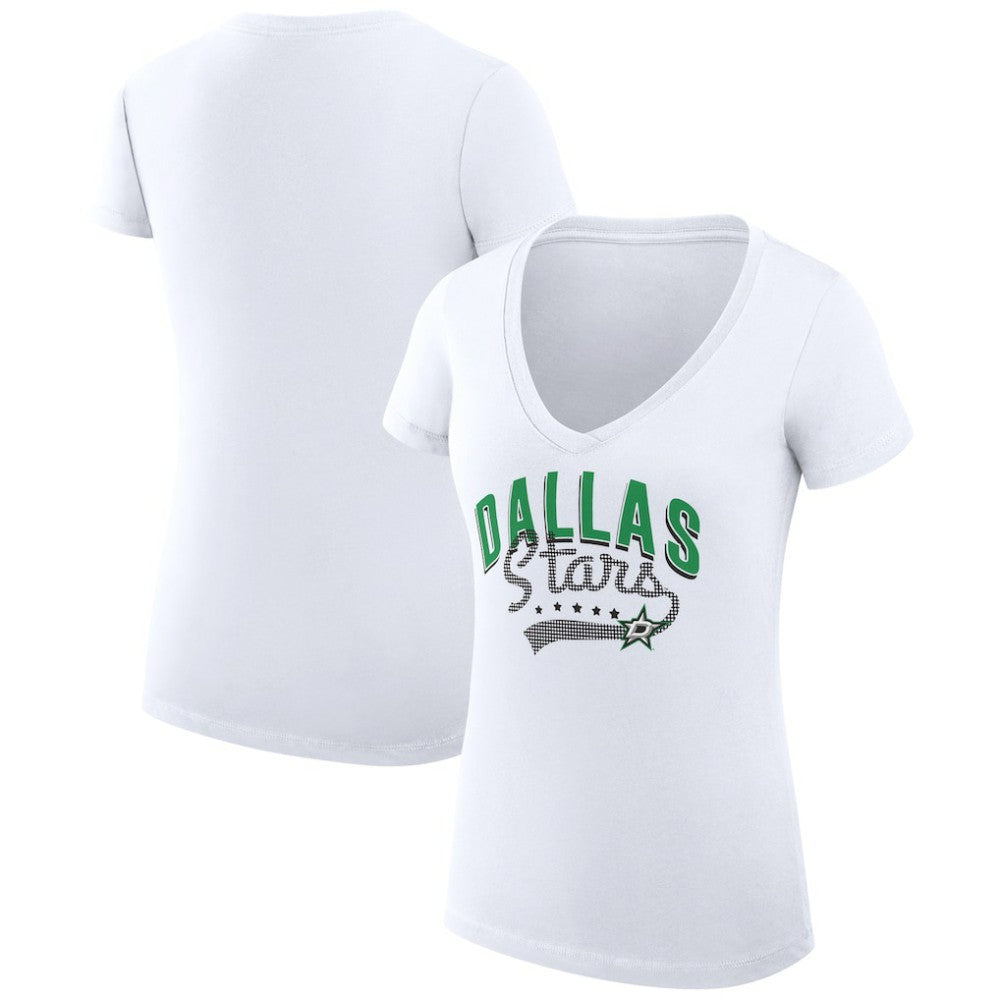 Dallas Stars G-III 4Her by Carl Banks Women's Super-Slim Fit Lightweight Filigree Logo V-Neck T-Shirt – White T-shirts