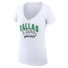Dallas Stars G-III 4Her by Carl Banks Women's Super-Slim Fit Lightweight Filigree Logo V-Neck T-Shirt – White T-shirts