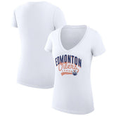 Edmonton Oilers G-III 4Her by Carl Banks Women's Super-Slim Fit Lightweight Filigree Logo V-Neck T-Shirt – White T-shirts