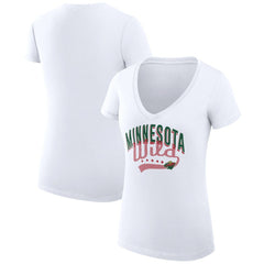 Minnesota Wild G-III 4Her by Carl Banks Women's Super-Slim Fit Lightweight Filigree Logo V-Neck T-Shirt – White T-shirts