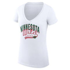 Minnesota Wild G-III 4Her by Carl Banks Women's Super-Slim Fit Lightweight Filigree Logo V-Neck T-Shirt – White T-shirts