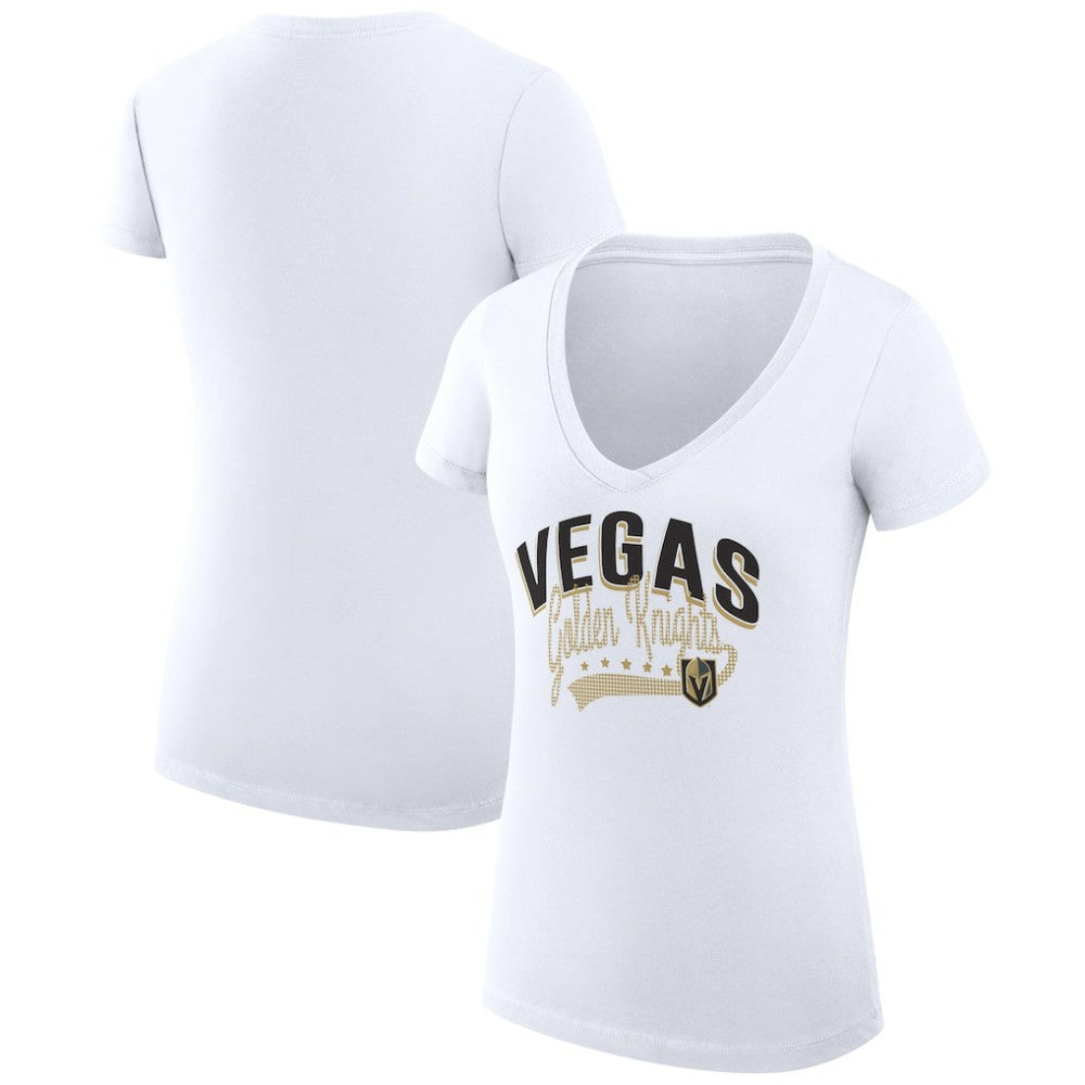 Vegas Golden Knights G-III 4Her by Carl Banks Women's Super-Slim Fit Lightweight Filigree Logo V-Neck T-Shirt – White T-shirts