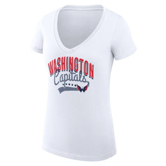 Washington Capitals G-III 4Her by Carl Banks Women's Super-Slim Fit Lightweight Filigree Logo V-Neck T-Shirt – White T-shirts