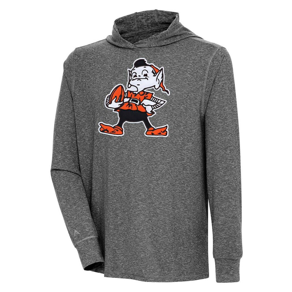 Cleveland Browns Antigua Saga Long Sleeve Hoodie T-Shirt - Heather Black cheap