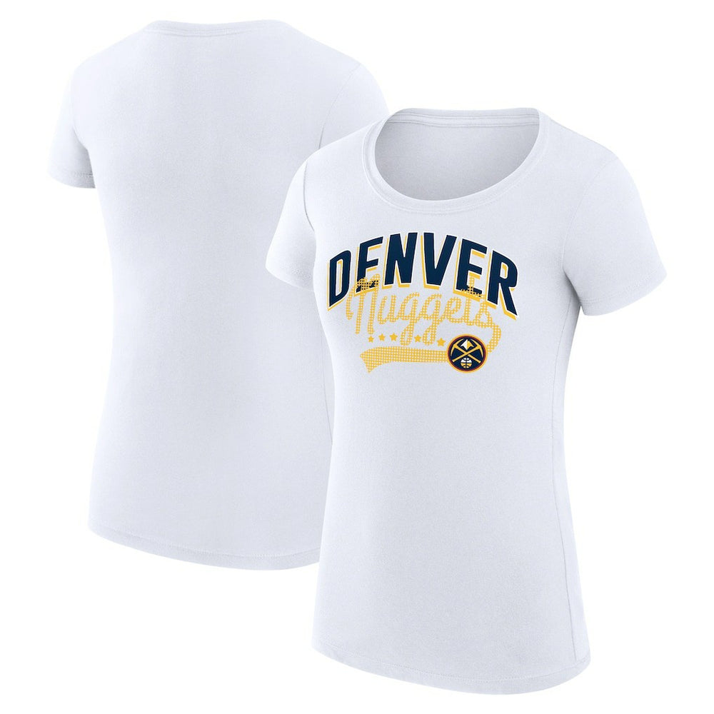 Denver Nuggets G-III 4Her by Carl Banks Women's Super-Slim Fit Lightweight Filigree Logo T-Shirt - White outlet