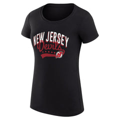 New Jersey Devils G-III 4Her by Carl Banks Women's Super-Slim Fit Lightweight Filigree Logo T-Shirt – Black T-shirts