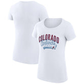 Colorado Avalanche G-III 4Her by Carl Banks Women's Super-Slim Fit Lightweight Filigree Logo T-Shirt – White T-shirts