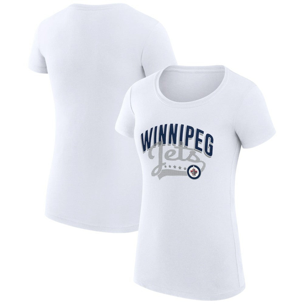 Winnipeg Jets G-III 4Her by Carl Banks Women's Super-Slim Fit Lightweight Filigree Logo T-Shirt – White T-shirts