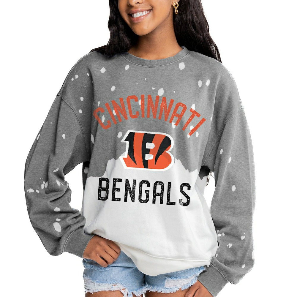 Cincinnati Bengals Gameday Couture Women's Oversized Coin Toss Faded French Terry Tri-Blend Pullover Sweatshirt - Gray outlet