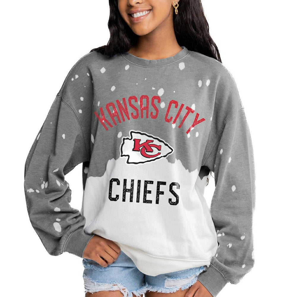 Kansas City Chiefs Gameday Couture Women's Oversized Coin Toss Faded French Terry Tri-Blend Pullover Sweatshirt - Gray on sale