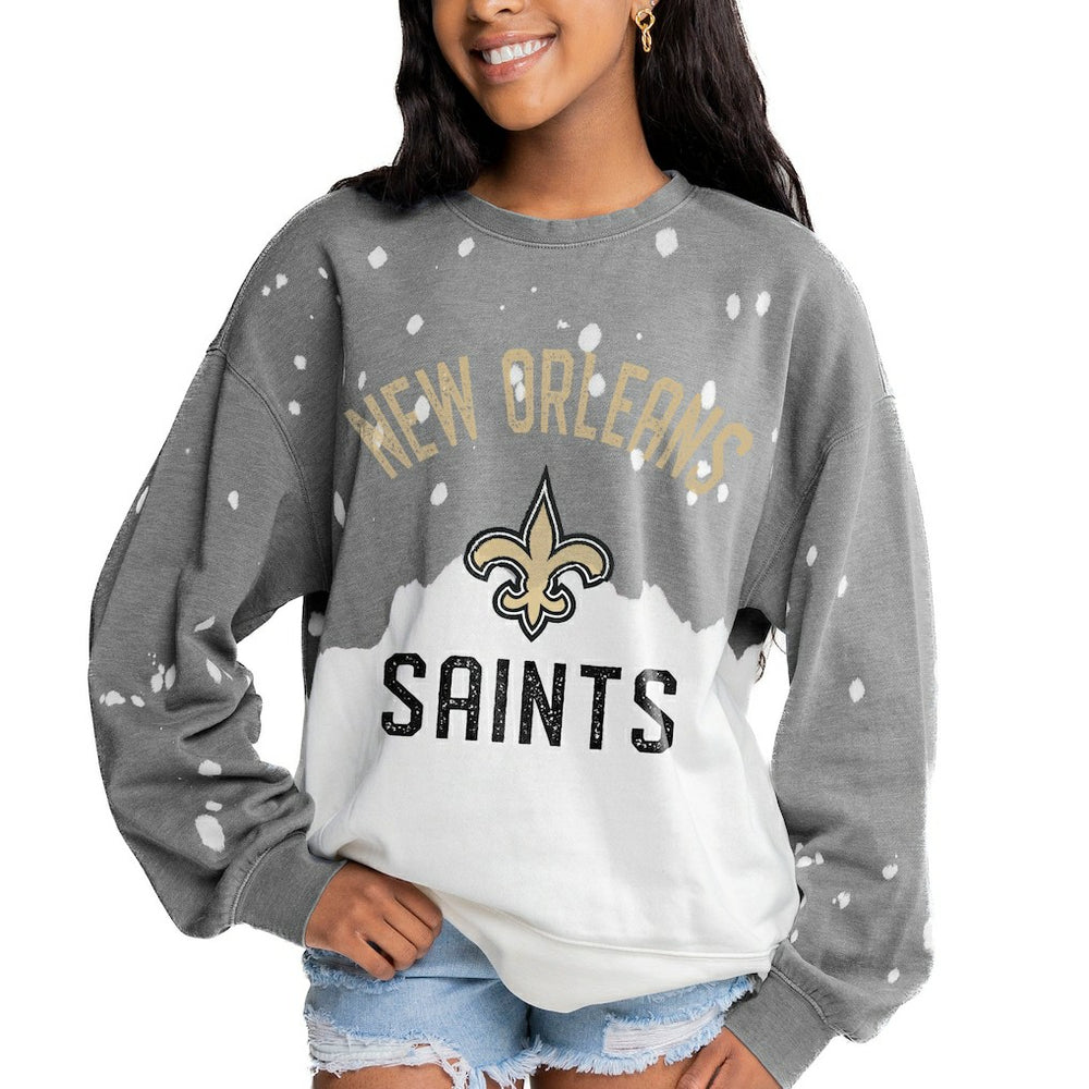 New Orleans Saints Gameday Couture Women's Oversized Coin Toss Faded French Terry Tri-Blend Pullover Sweatshirt - Gray cheap