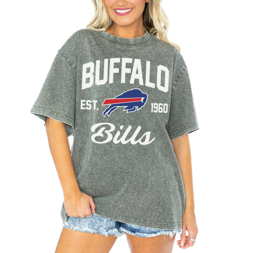 Buffalo Bills Gameday Couture Women's Tackle Titan Boyfriend Washed T-Shirt - Gray discount