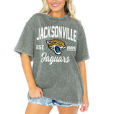 Jacksonville Jaguars Gameday Couture Women's Tackle Titan Boyfriend Washed T-Shirt - Gray on sale