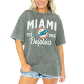 Miami Dolphins Gameday Couture Women's Tackle Titan Boyfriend Washed T-Shirt - Gray cheap