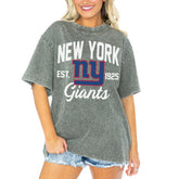 New York Giants Gameday Couture Women's Tackle Titan Boyfriend Washed T-Shirt - Gray sale