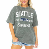 Seattle Seahawks Gameday Couture Women's Tackle Titan Boyfriend Washed T-Shirt - Gray online