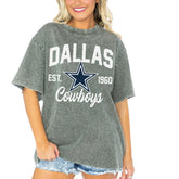 Dallas Cowboys Gameday Couture Women's Tackle Titan Boyfriend Washed T-Shirt - Gray for sale