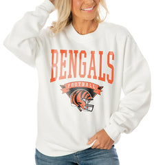 Cincinnati Bengals Gameday Couture Women's Oversized Yard Line Tri-Blend Pullover Sweatshirt - White discount