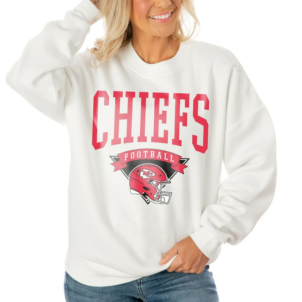 Kansas City Chiefs Gameday Couture Women's Oversized Yard Line Tri-Blend Pullover Sweatshirt - White discount