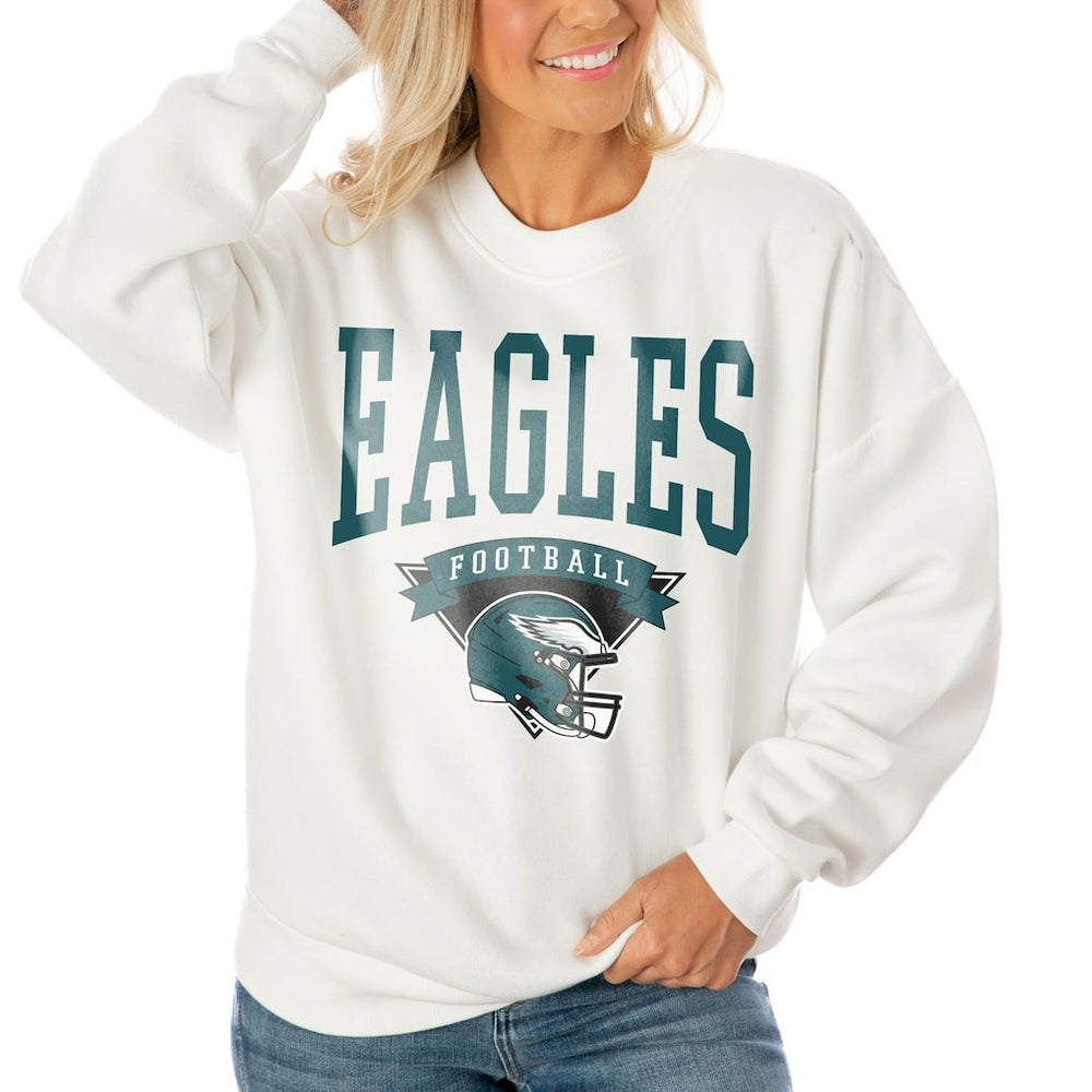 Philadelphia Eagles Gameday Couture Women's Oversized Yard Line Tri-Blend Pullover Sweatshirt - White on sale