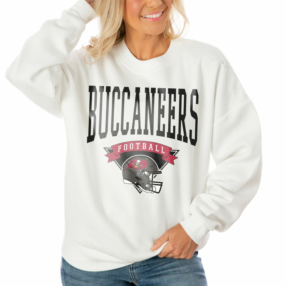 Tampa Bay Buccaneers Gameday Couture Women's Oversized Yard Line Tri-Blend Pullover Sweatshirt - White outlet