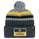 Pittsburgh Penguins '47 Stack Patch Cuffed Knit Hat with Pom - Gray Hats