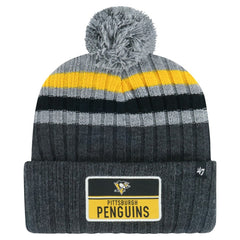 Pittsburgh Penguins '47 Stack Patch Cuffed Knit Hat with Pom - Gray Hats