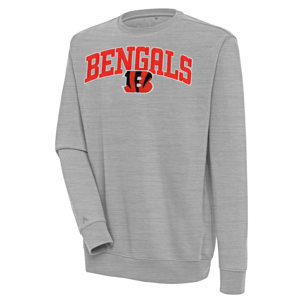 Cincinnati Bengals Antigua Victory Chenille Pullover Sweatshirt - Heather Gray on sale
