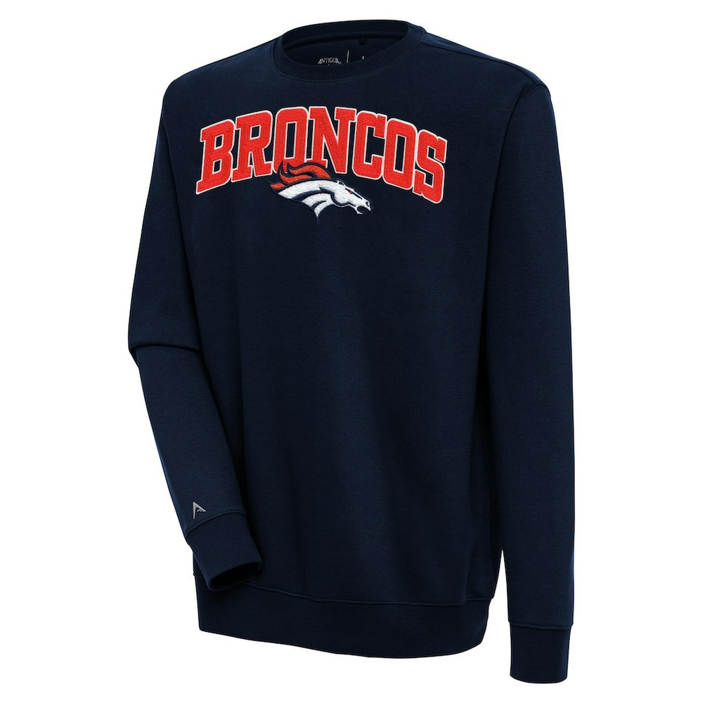 Denver Broncos Antigua Victory Chenille Pullover Sweatshirt - Navy on sale