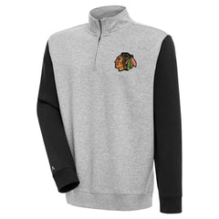 Chicago Blackhawks Antigua Victory Colorblock Quarter-Zip Pullover Top - Heather Gray/Black Pullover