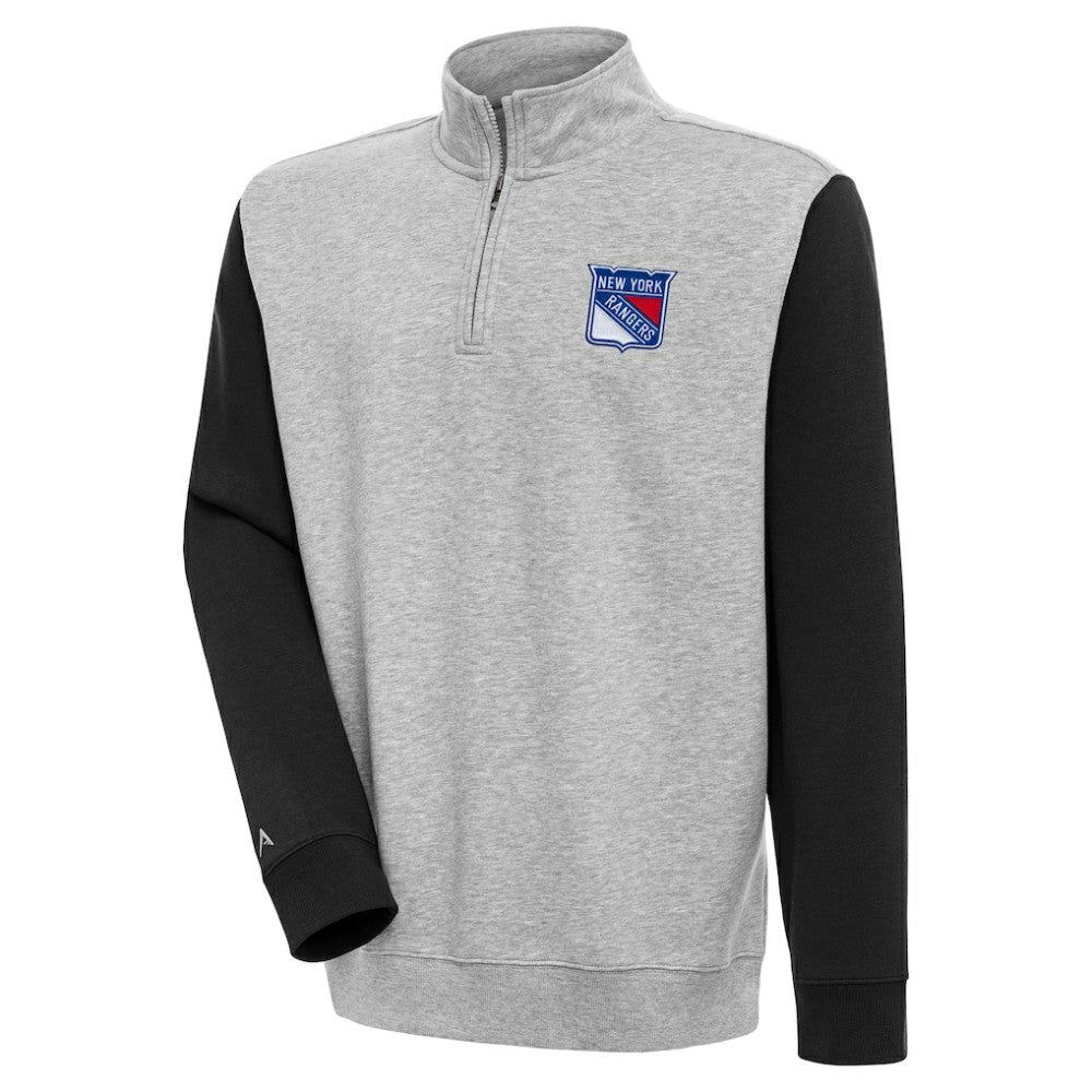 New York Rangers Antigua Victory Colorblock Quarter-Zip Pullover Top - Heather Gray/Black Pullover