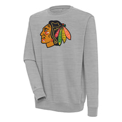 Chicago Blackhawks Antigua Victory Pullover Sweatshirt - Heather Gray Sweatshirts