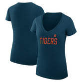 Detroit Tigers G-III 4Her by Carl Banks Women's Super-Slim Fit Lightweight Dot Print V-Neck T-Shirt Navy