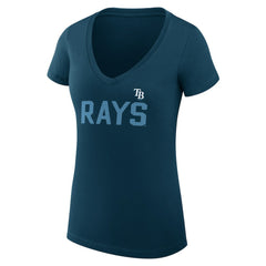 Tampa Bay Rays G-III 4Her by Carl Banks Women's Super-Slim Fit Lightweight Dot Print V-Neck T-Shirt Navy