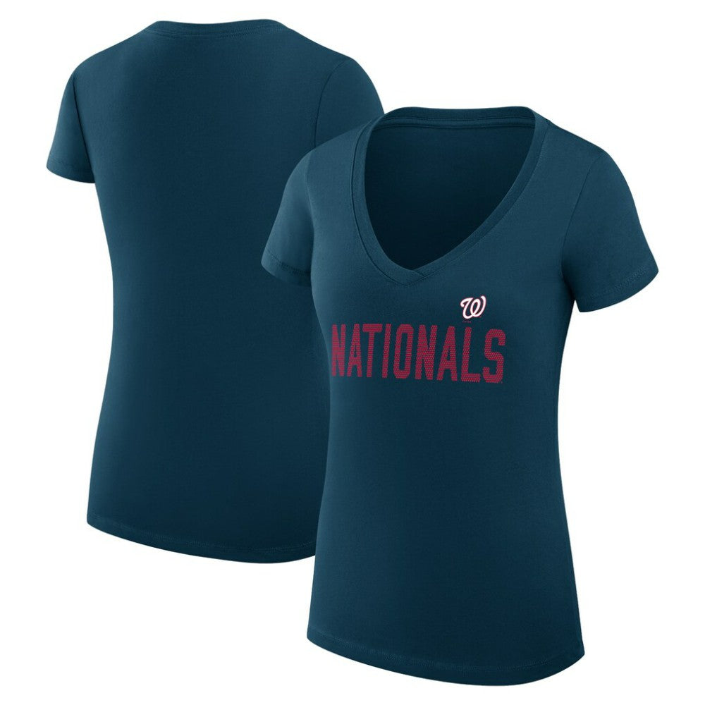 Washington Nationals G-III 4Her by Carl Banks Women's Super-Slim Fit Lightweight Dot Print V-Neck T-Shirt Navy